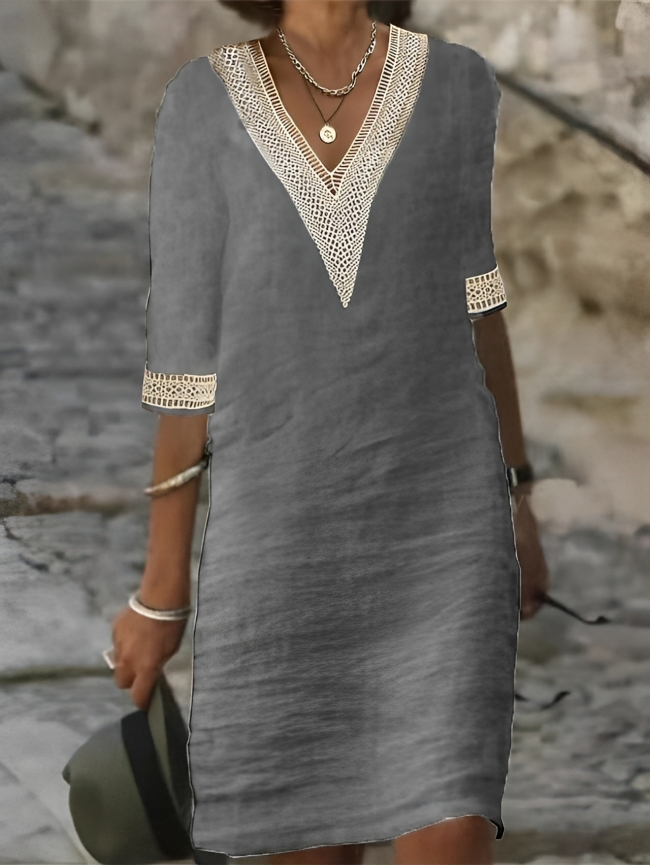 Aurélie - Robe Lin Col V Crochet Femme