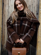 Manteau Court Tricoté à Carreaux avec Écharpe