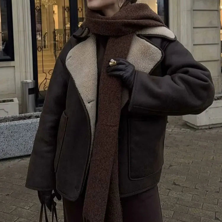 Veste Oversize à Col Réversible en Fausse Fourrure