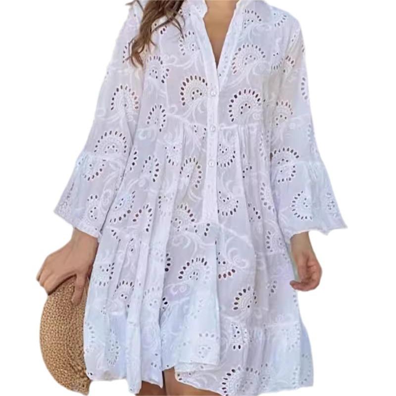 Maryse - Robe Bohème en Broderie Anglaise – Blanc