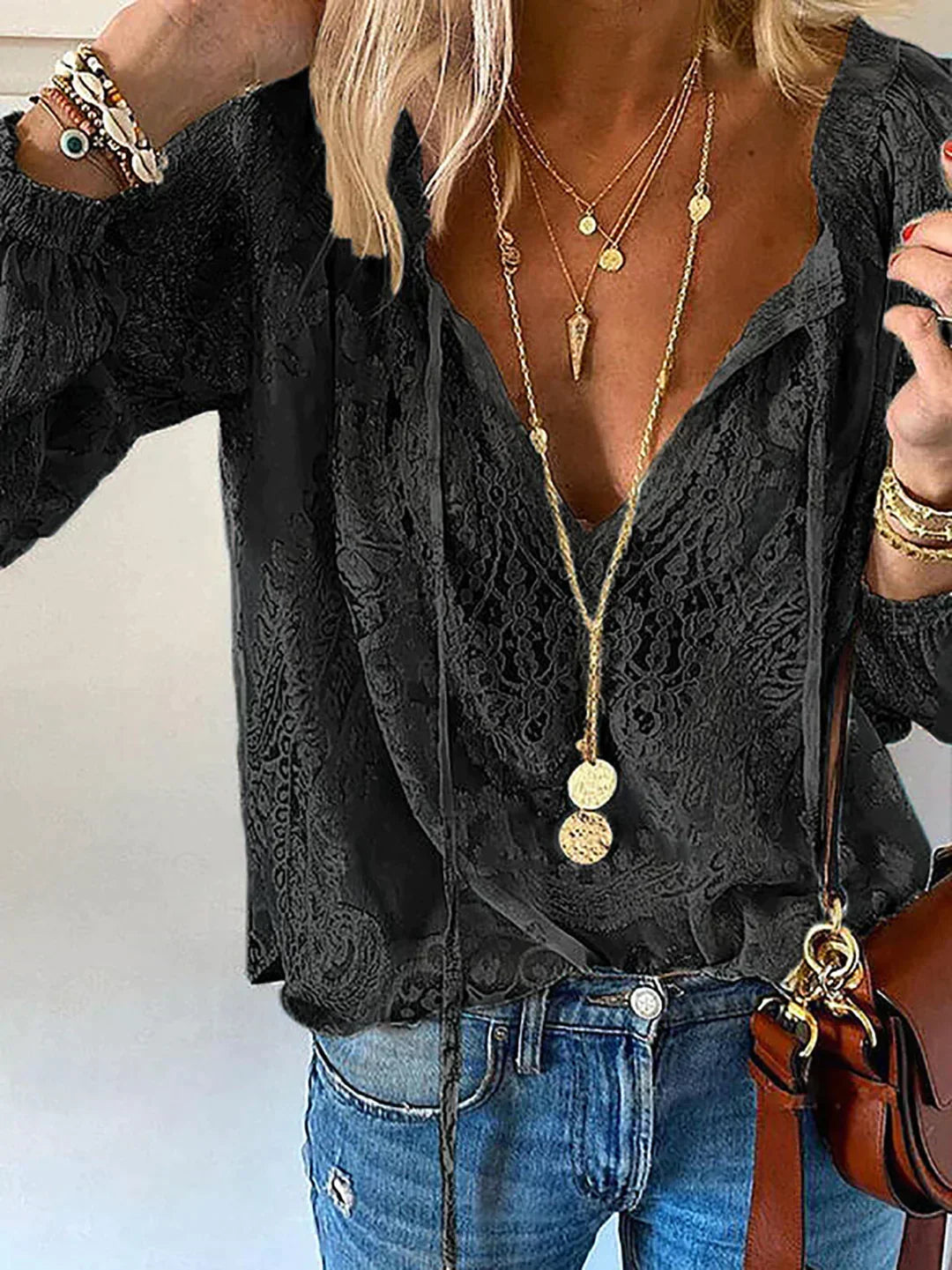 Blouse Femme En Dentelle Col V Bohème - Apolline