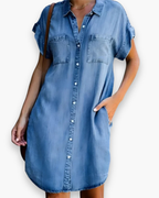 Robe Chemise En Denim Léger Pour Femme | Mini Élégante – Bleu
