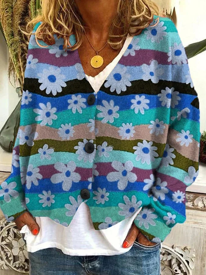 Aurore - Cardigan Vintage Coloré Boutons Femme