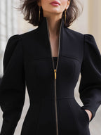 Béatrice™ — Robe midi noire structurée élégante