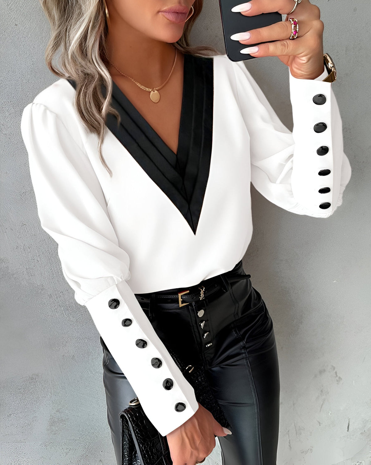 Blouse Femme Col V À Manches Bouffantes - Roxane – Beige