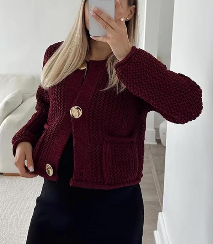 Cardigan En Maille Boutonné Avec Poches