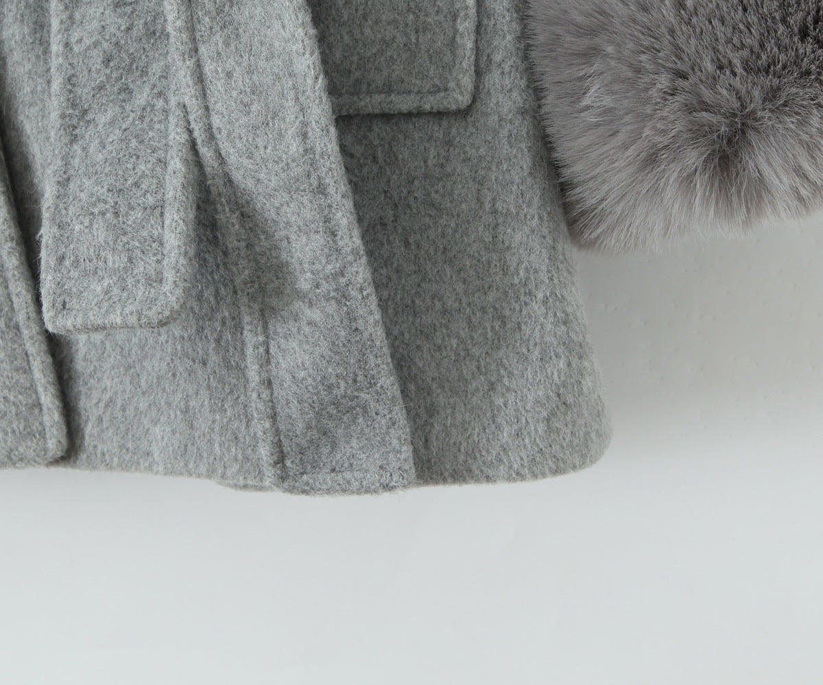 Manteau en laine à capuche FurPatch