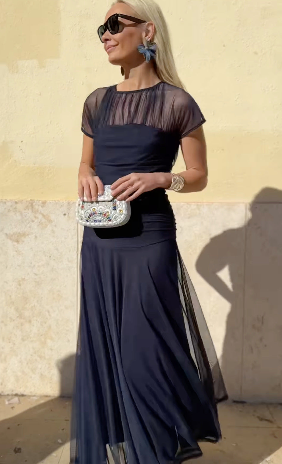 Robe Longue Femme en Mousseline Élégante - Nadine – Noir