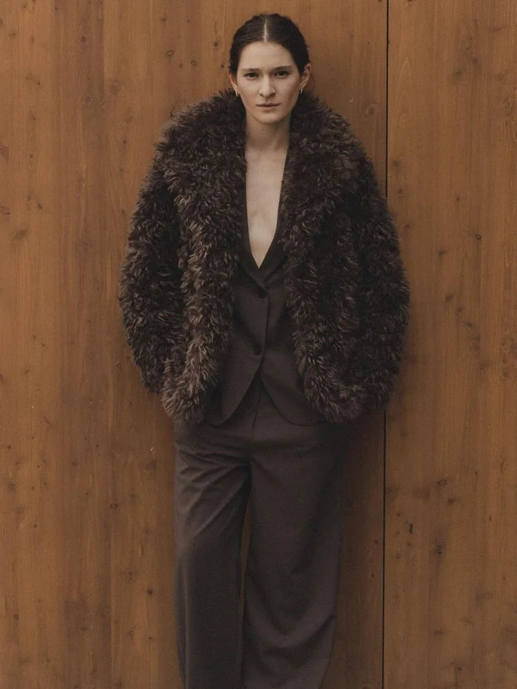 Manteau Femme en Fausse Fourrure Bouclée