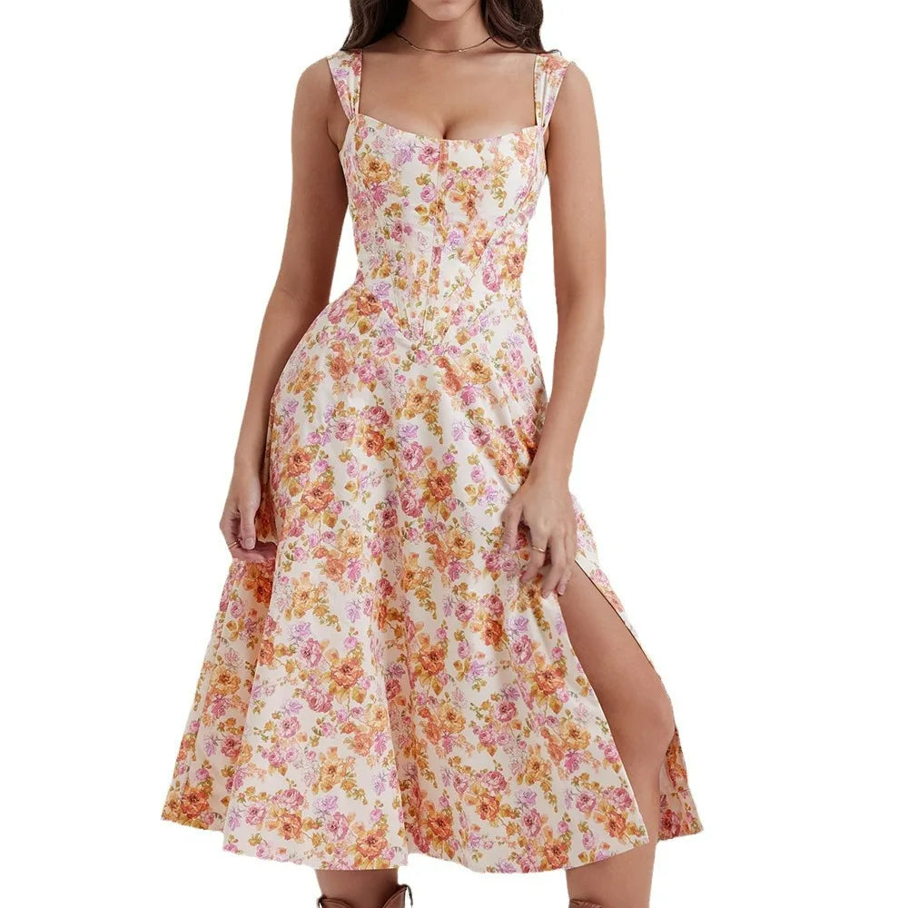 Camille | Robe Midi Fleurie Tendance Printanière Élégante