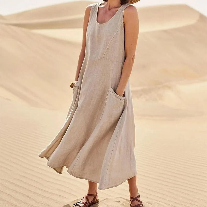 Agathe - Robe Lin Sans Manches Longue Femme