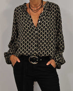 Blouse Femme Imprimée Col V Manches Longues - Charlotte