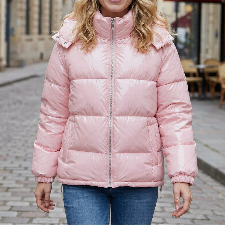 Doudoune Brillante à Capuche