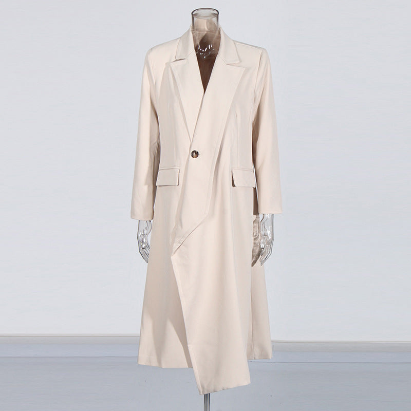 Manteau Long Femme Coupe Slim à Boutonnage Asymétrique