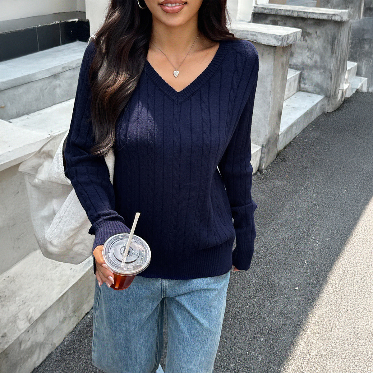 Pull Femme Col V Élastic