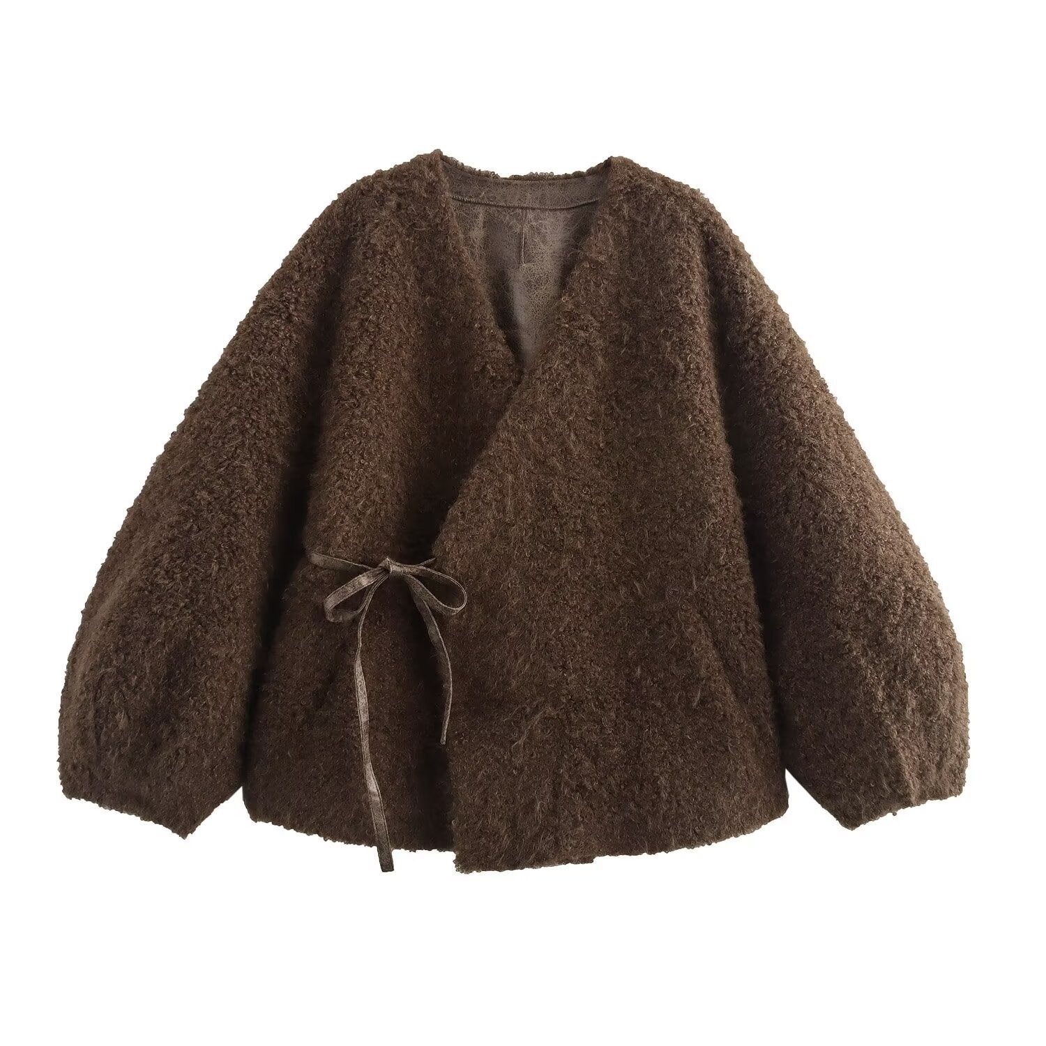 Manteau Une-Pièce Femme à Col V et Lacets