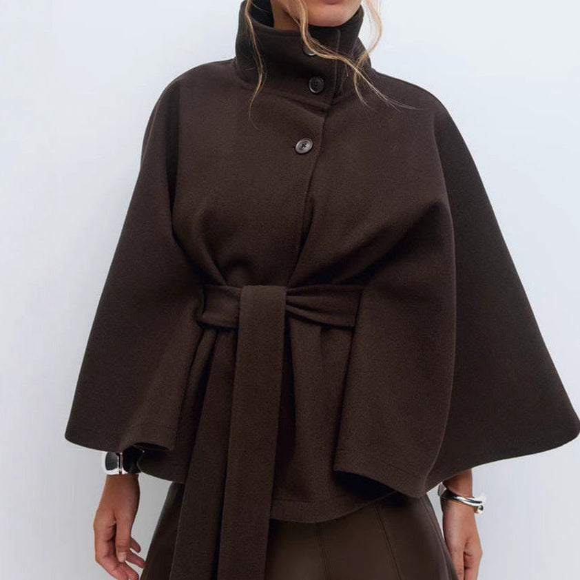 Manteau Cape à Col Montant & Ceinture