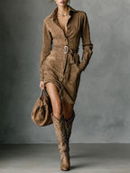 Robe midi femme en suède chic - Fiona – Marron