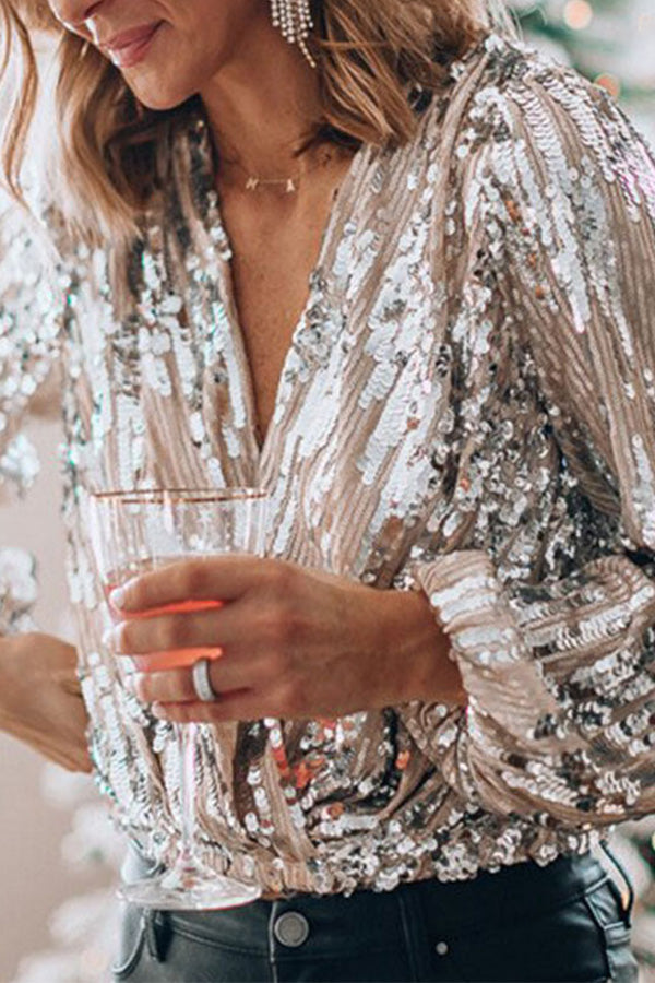 Blouse Femme À Paillettes Manches Longues - Ophélie