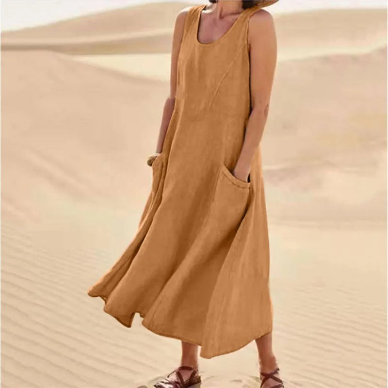 Agathe - Robe Lin Sans Manches Longue Femme