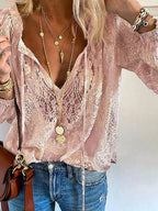 Blouse Femme En Dentelle Col V Bohème - Apolline