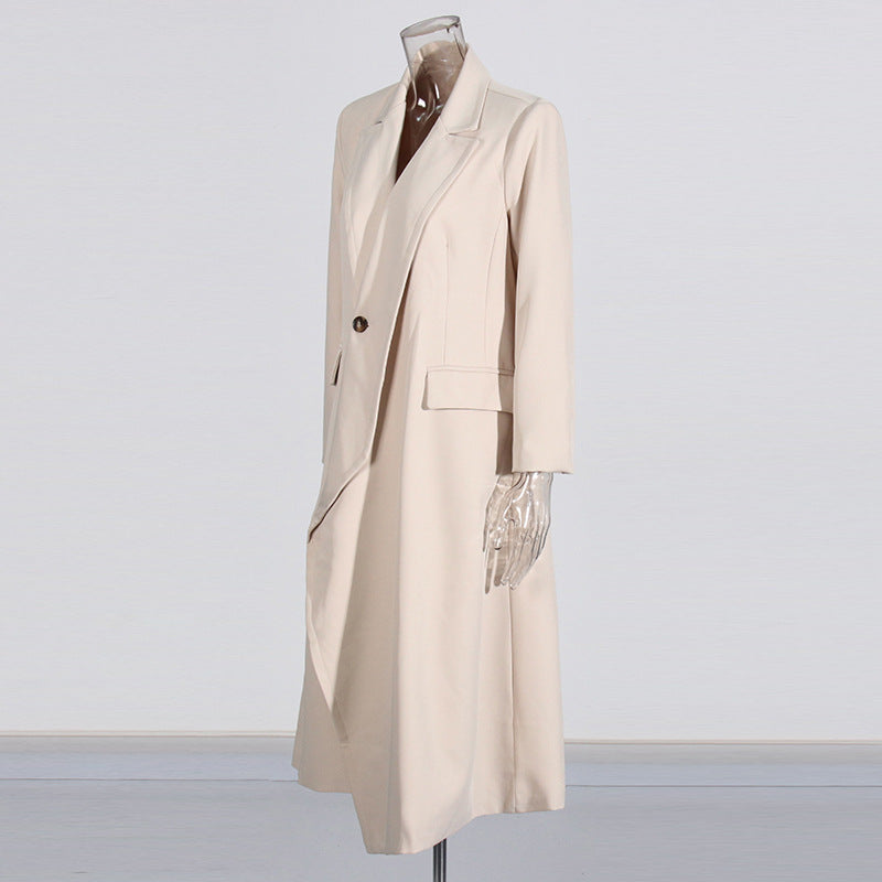 Manteau Long Femme Coupe Slim à Boutonnage Asymétrique