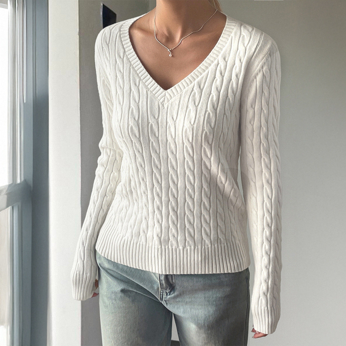 Pull Femme Col V en Laine Douce