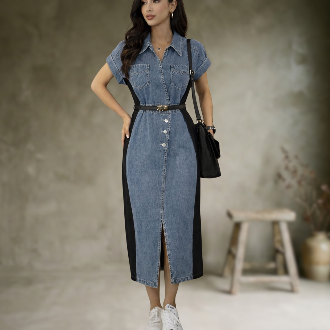 Julce | Robe décontractée en patchwork de denim