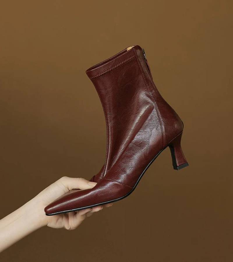 Louise | Bottines minimalistes en cuir à talon moyen