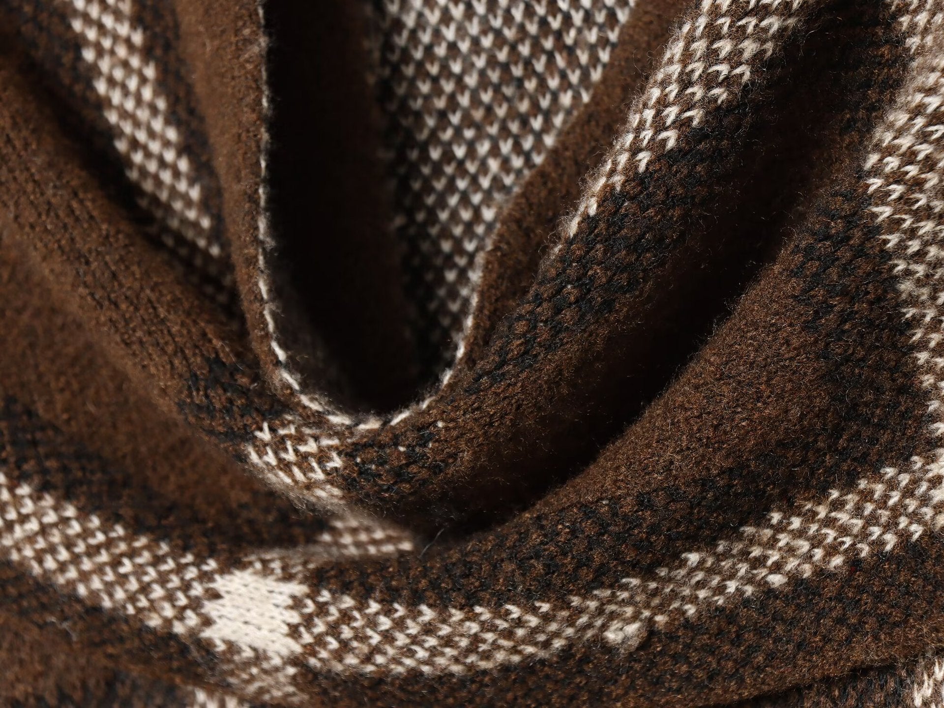 Manteau Court Tricoté à Carreaux avec Écharpe