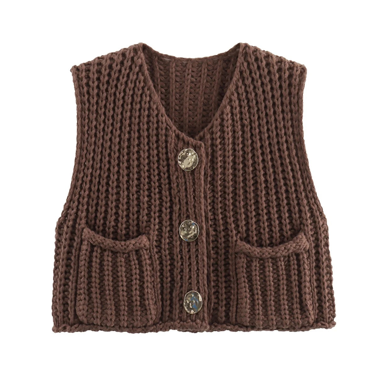 Gilet En Maille Épaisse Avec Boutons