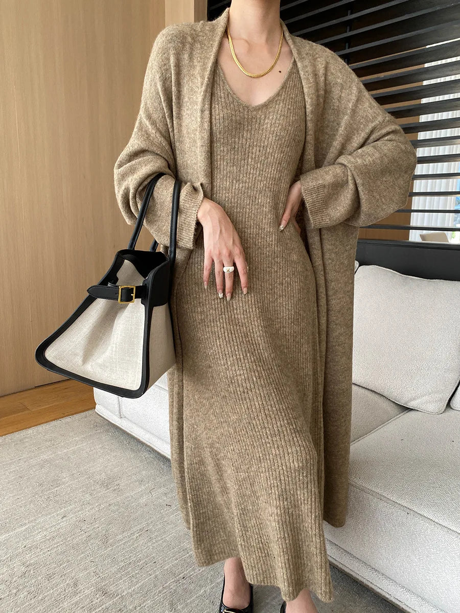 Ensemble Robe Longue & Cardigan Oversize Col V