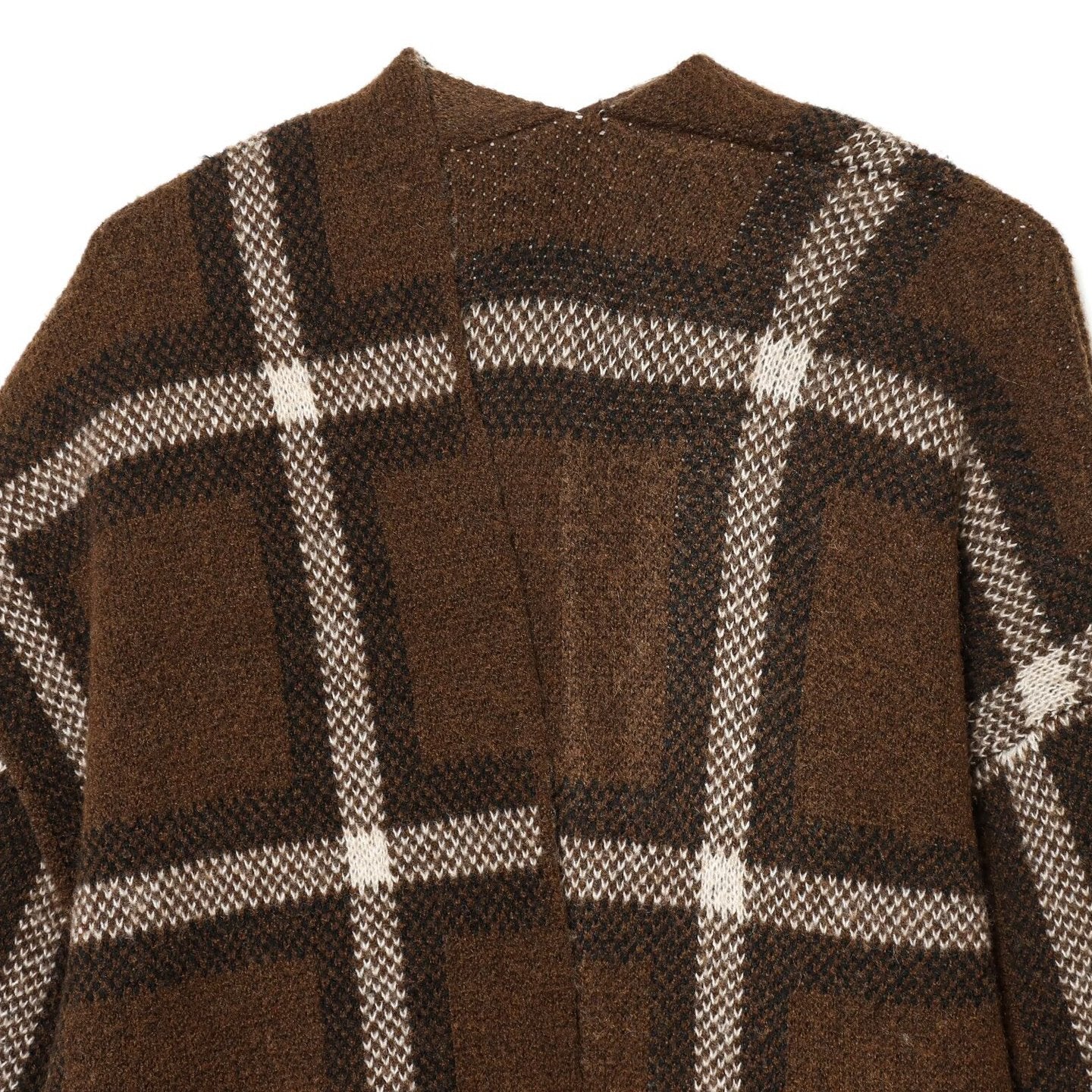 Manteau Court Tricoté à Carreaux avec Écharpe