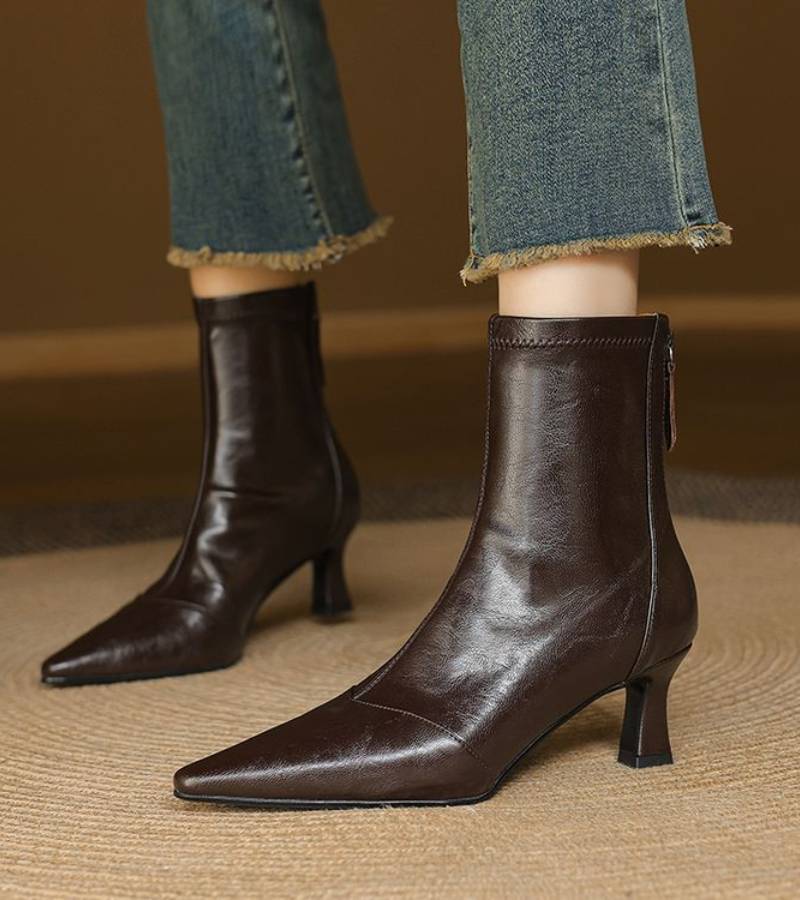 Louise | Bottines minimalistes en cuir à talon moyen