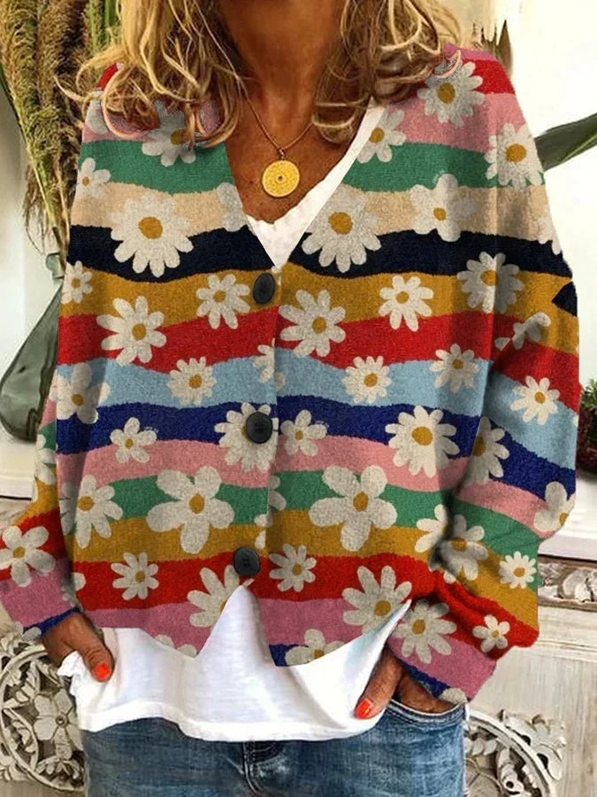 Aurore - Cardigan Vintage Coloré Boutons Femme