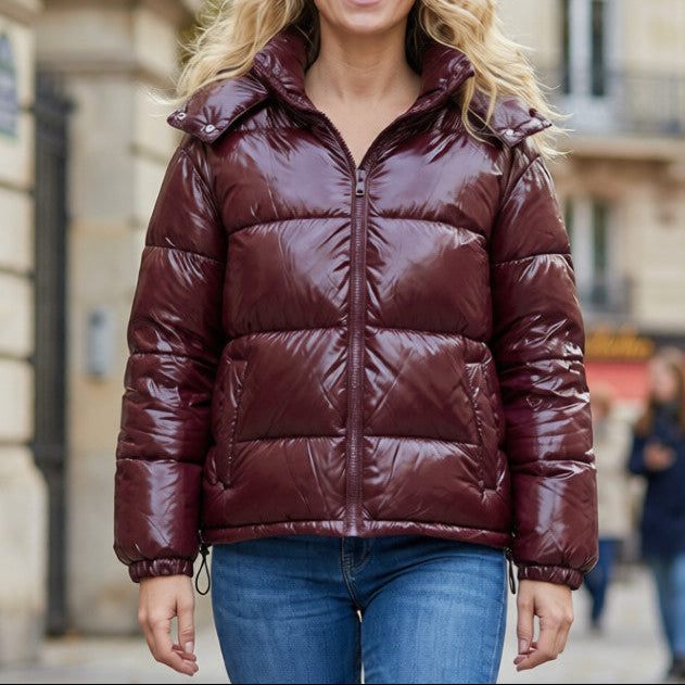 Doudoune Brillante à Capuche