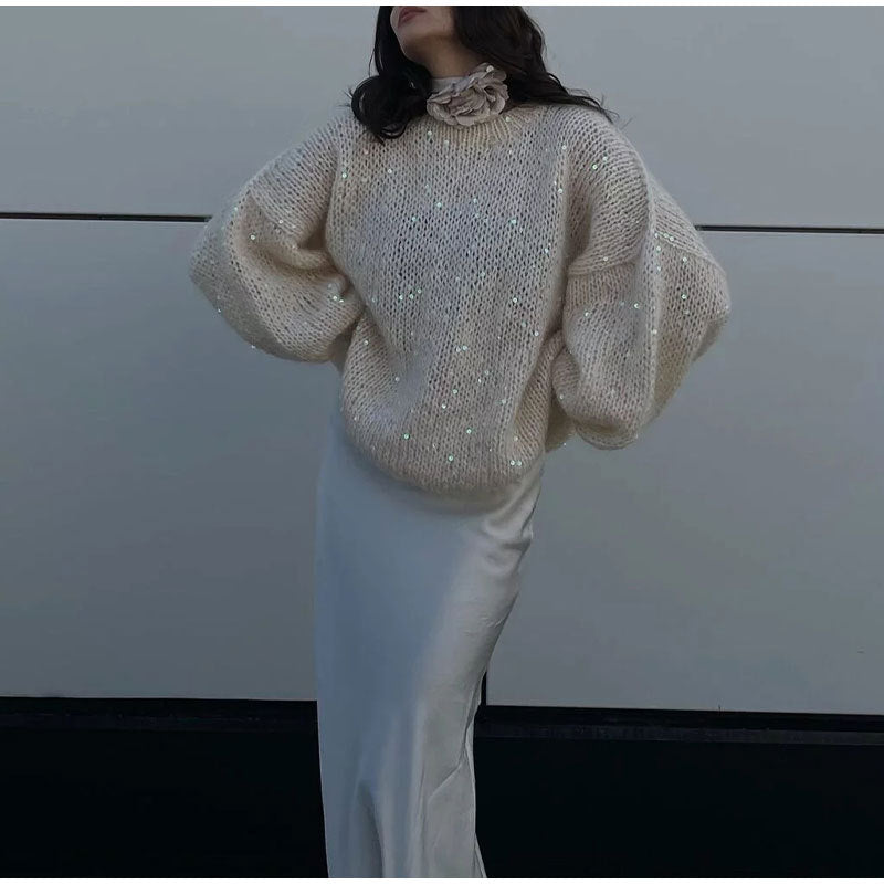 Pull Femme à Sequins en Mohair Lumière