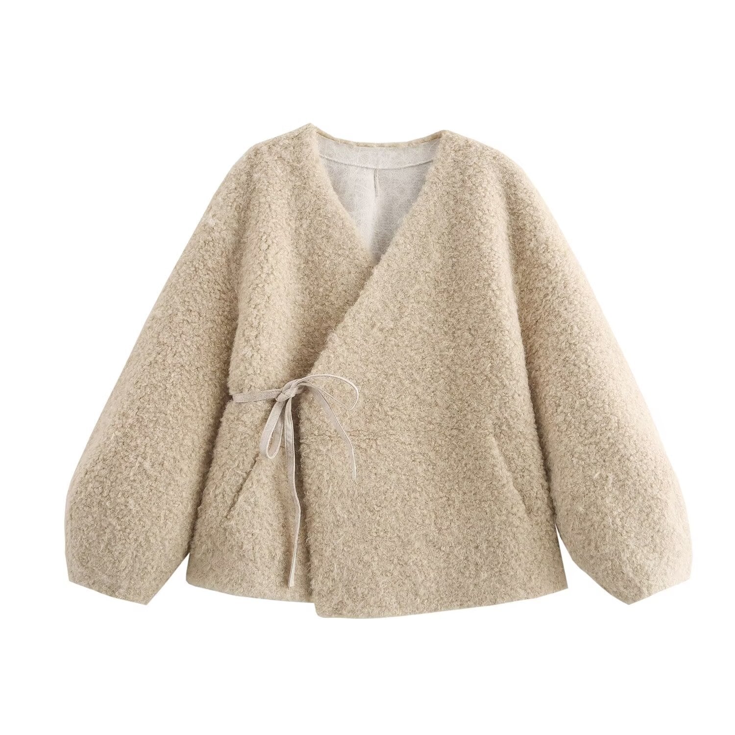 Manteau Une-Pièce Femme à Col V et Lacets