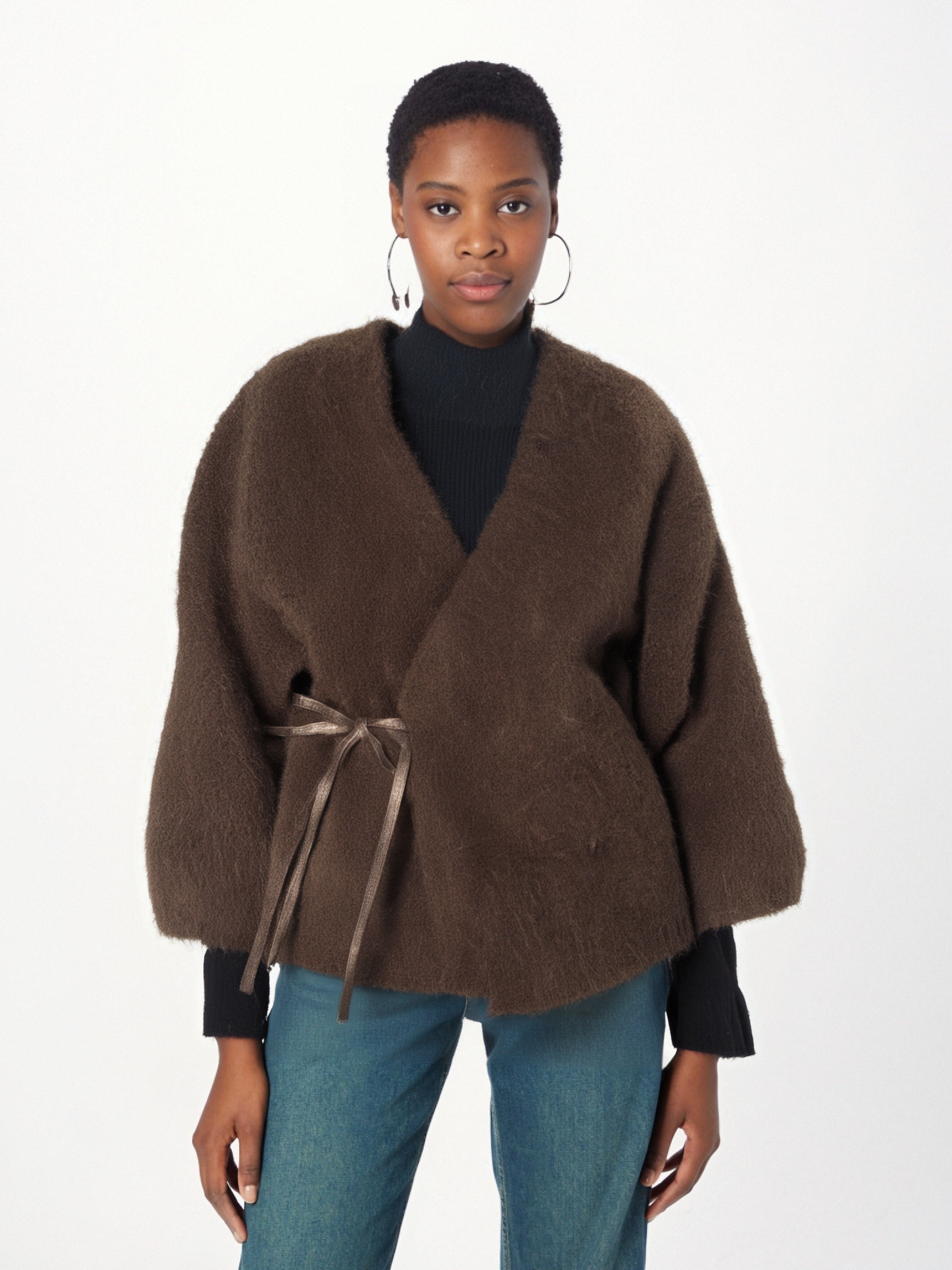 Manteau Une-Pièce Femme à Col V et Lacets