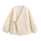 Manteau Une-Pièce Femme à Col V et Lacets