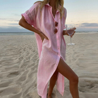 Élodie - Robe Chemise Avec Fentes Hautes Et Détails De Boutons Élégants – Rose