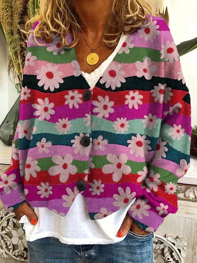 Aurore - Cardigan Vintage Coloré Boutons Femme