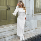 Robe Midi Côtelée en Maille Ivoire