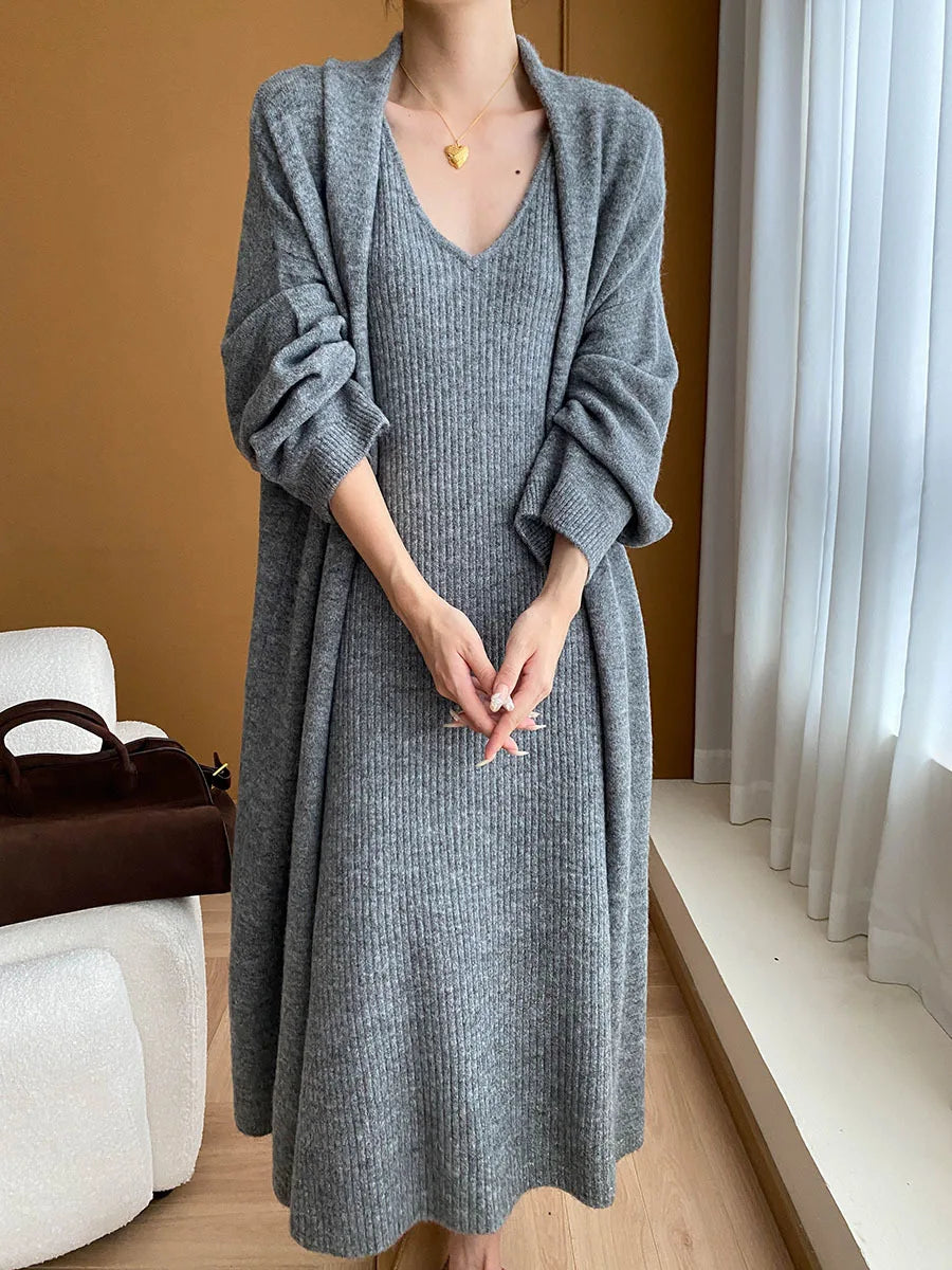 Ensemble Robe Longue & Cardigan Oversize Col V