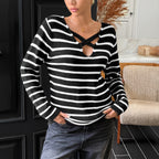 Pull Col V à Rayures & Bretelles Croisées