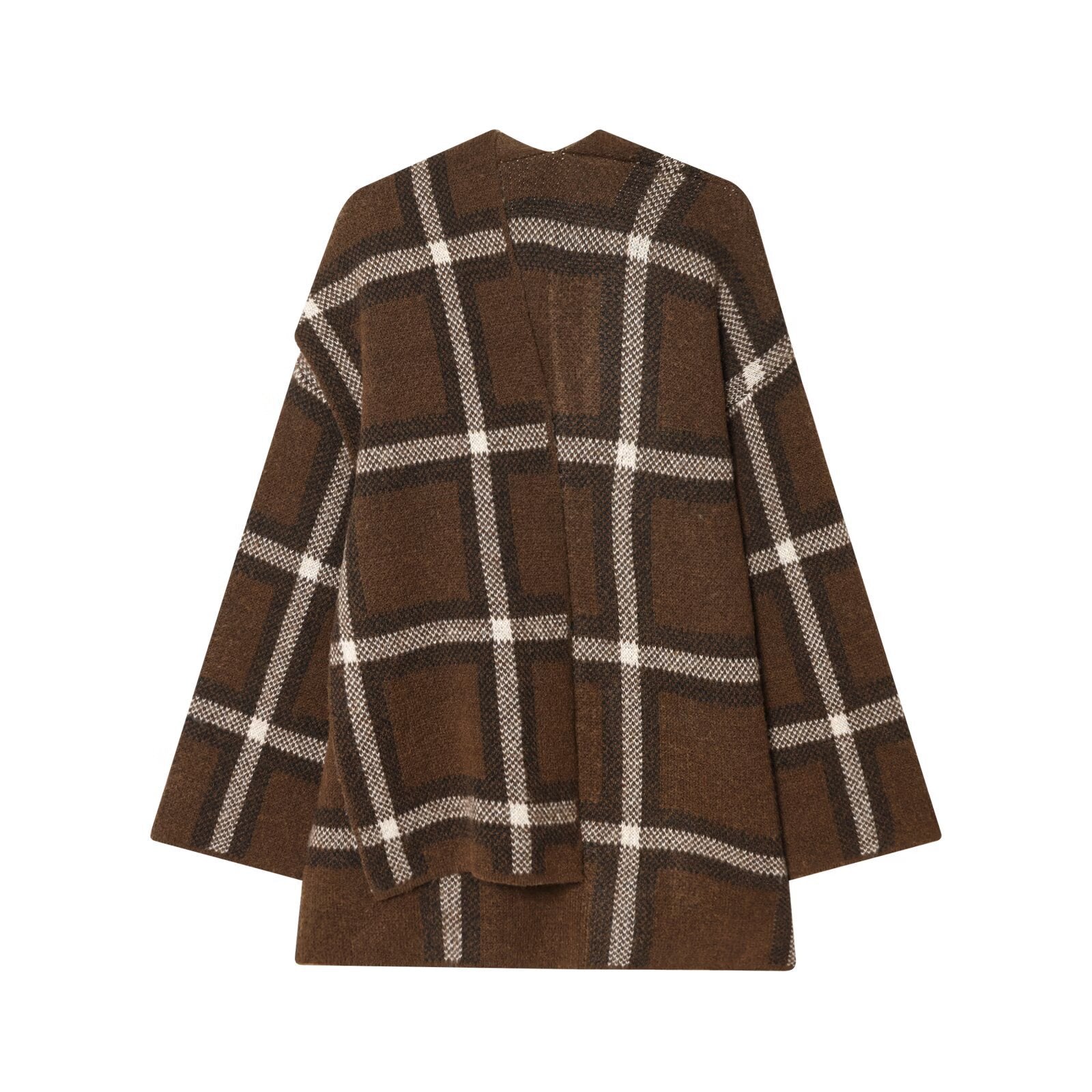 Manteau Court Tricoté à Carreaux avec Écharpe