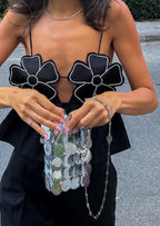 Camille | Top Court à Fleurs Noir Tendance Été Élégant
