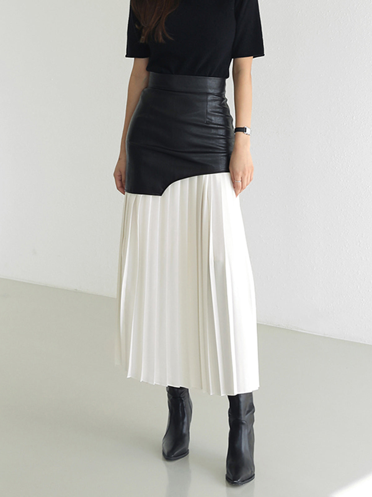 Jupe Maxi Plissée Tendance en Similicuir