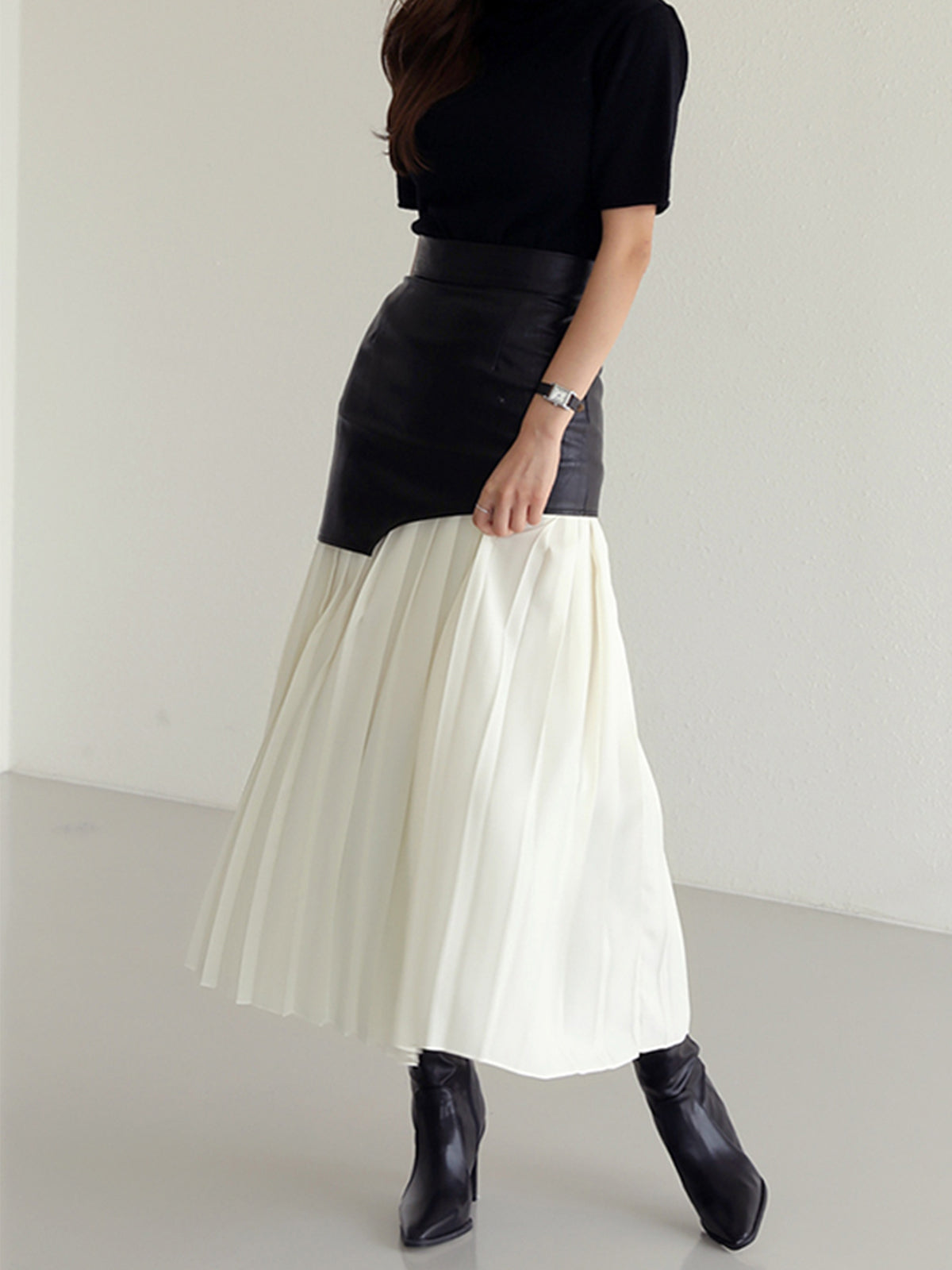 Jupe Maxi Plissée Tendance en Similicuir