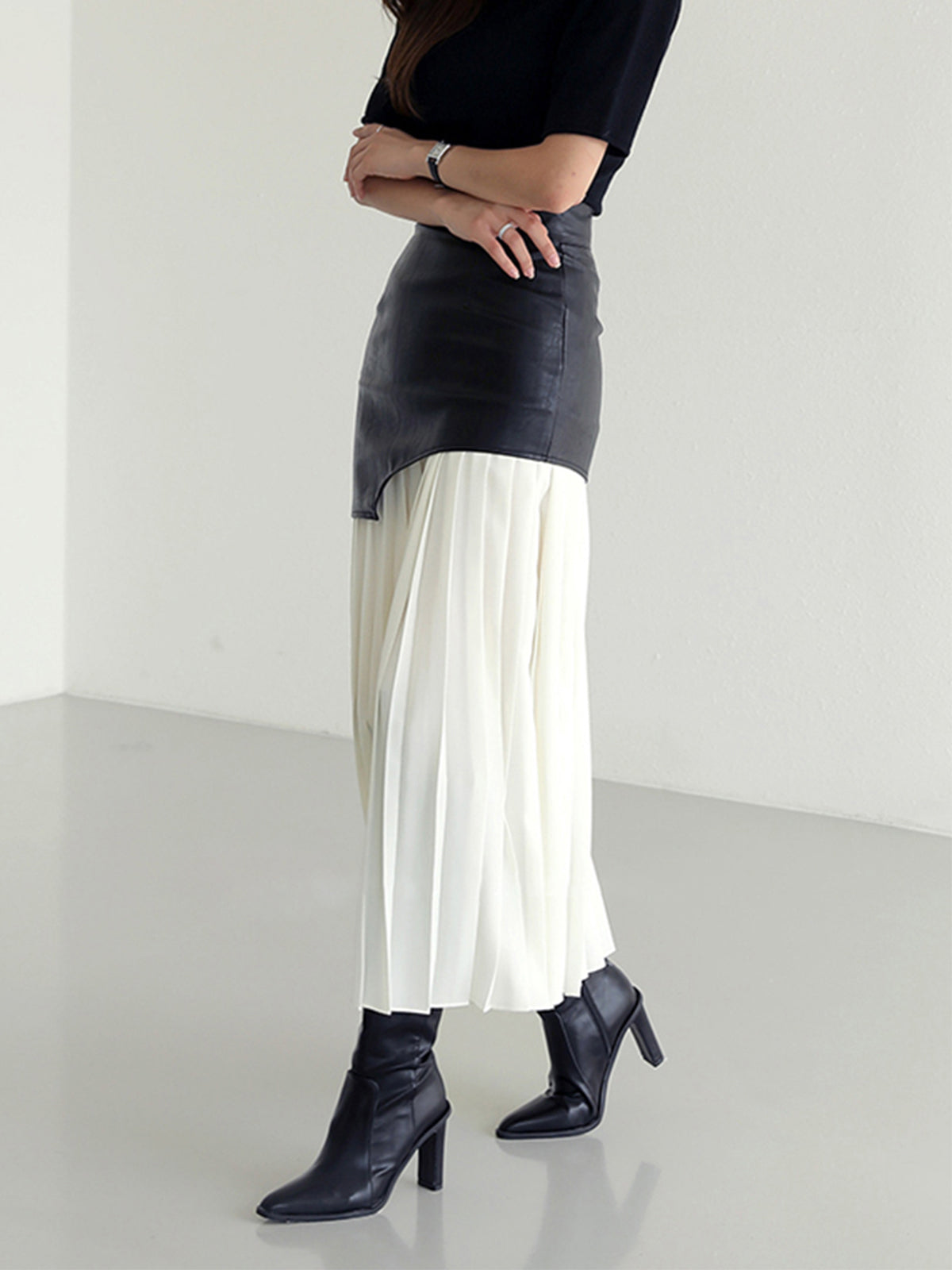 Jupe Maxi Plissée Tendance en Similicuir